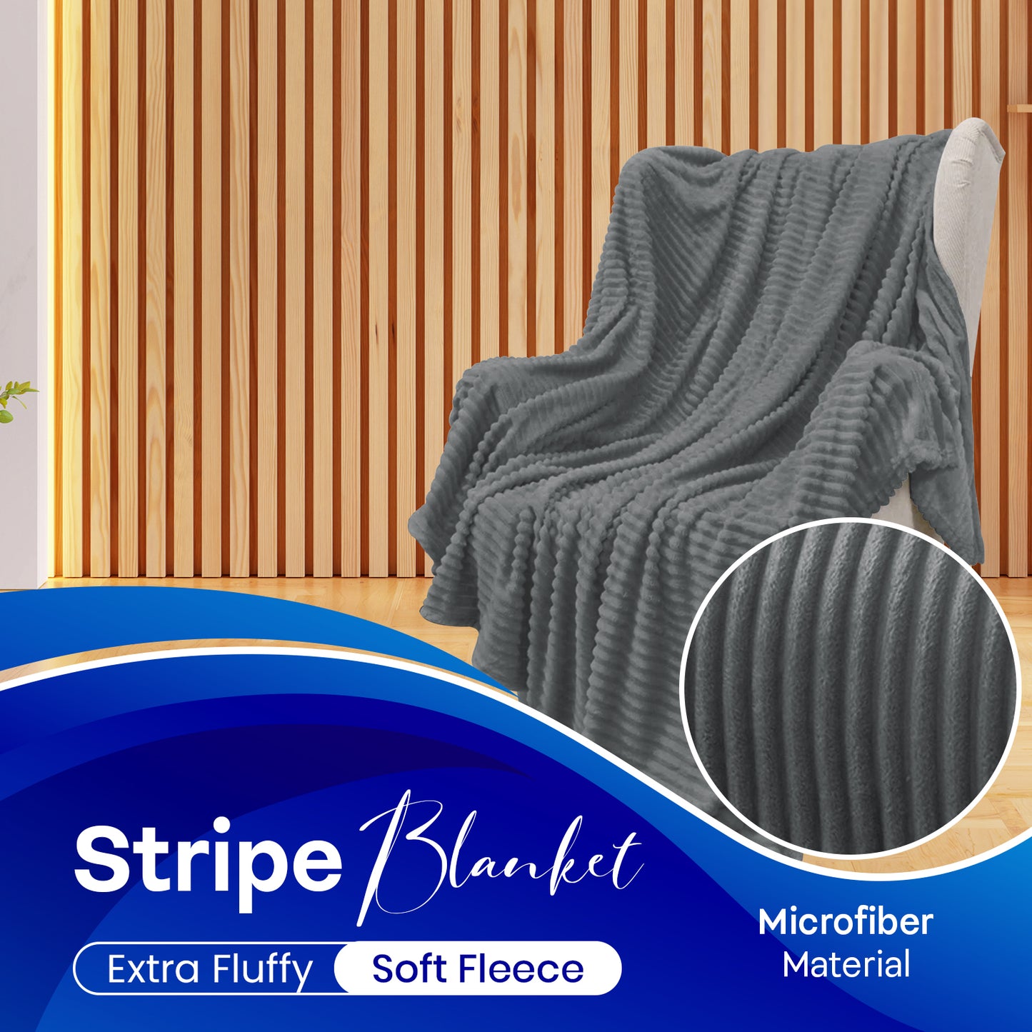 Stripe Ultra Soft Flannel Blanket | Lightweight & Warm Polyester Throw Sunshine Comforts