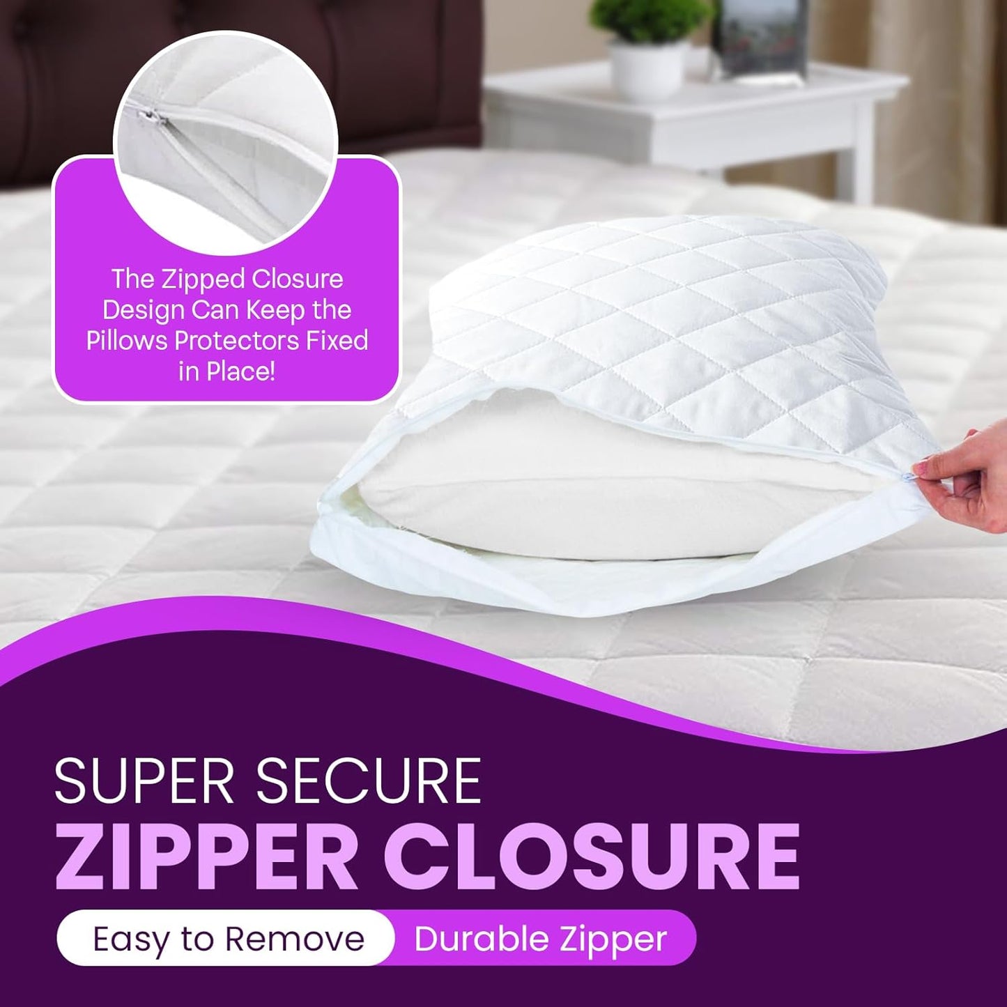 Waterproof Pillow Protectors Zipped | Pack of 4 Sunshine Comforts